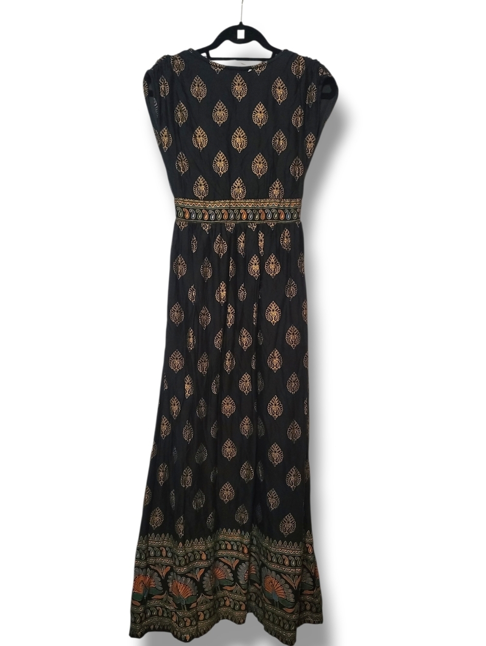 LAPOGEE - Small Bohemian Black and Gold Maxi Dress - Picture 2 of 6